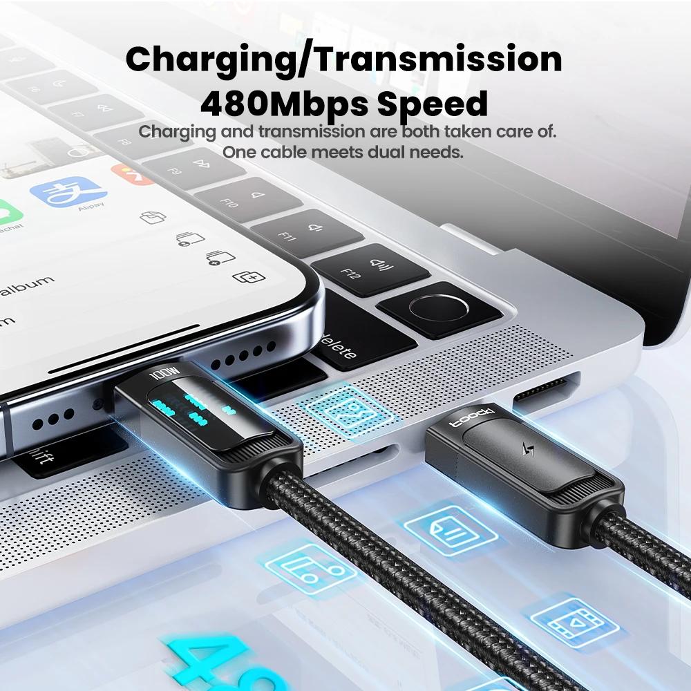 Toocki PD 100W tipo C a tipo C Cable para iPhone 17 16 15 luz LED Cable USB de carga rápida para Xiaomi 15 13 12 Samsung S23 S24 - imagen 2