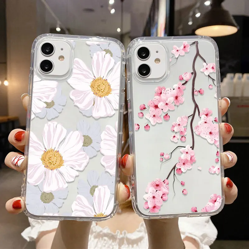 Funda de teléfono transparente Plum Bossom para iPhone 11 Fundas iPhone 17 Pro Max 11 16 15 14 12 Air 17promax funda de silicona a prueba de golpes