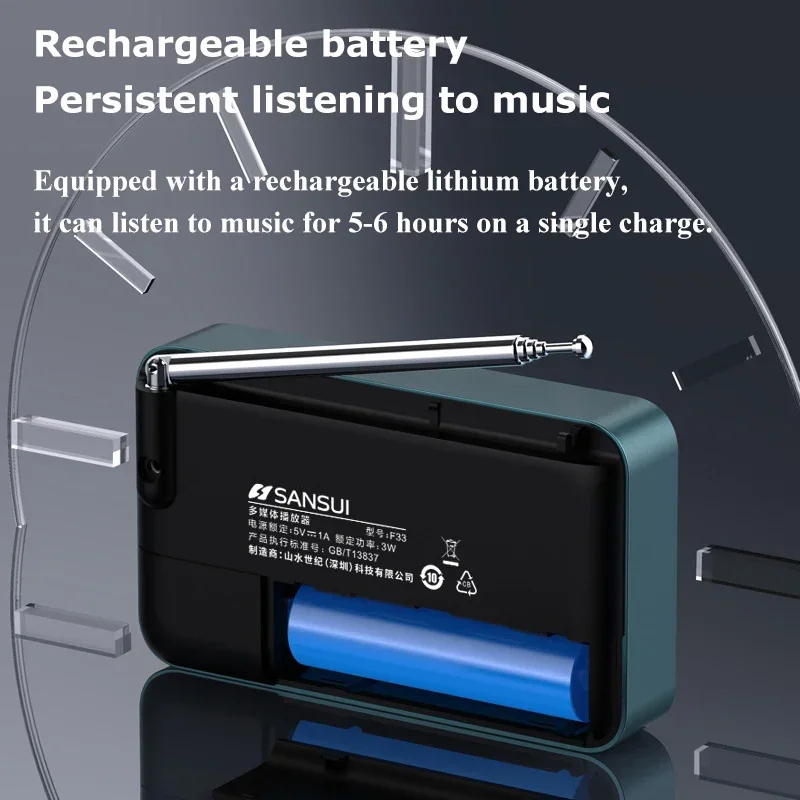 Sansui-Radio FM portátil, altavoces Bluetooth inalámbricos, Mini reproductor MP3 para transmisión, Walkman para escuchar música, F33 - imagen 3