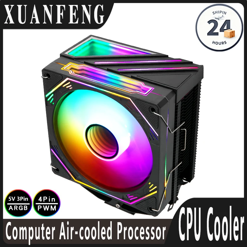 XUANFENG Disipador de calor de CPU duradero Compatible LGA2011 1200 1700 i5 x79 x99 AMD PC Cooler Procesador 4/6 Tubo de calor Negro Ventilador ARGB de 120 mm