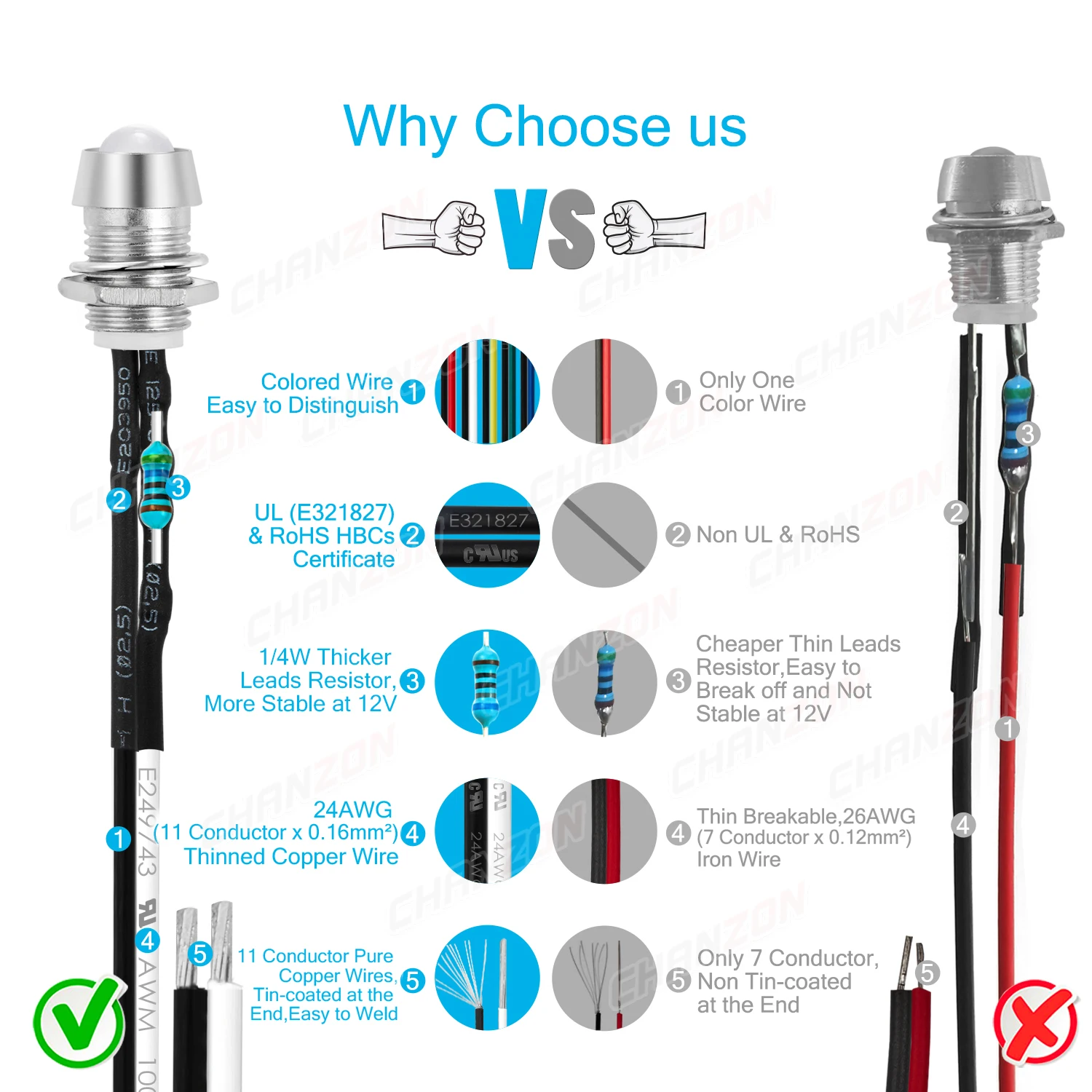 Kit de indicador LED de 12V, 8mm, blanco cálido, rojo, verde, azul, amarillo, naranja, 5mm, precableado con soporte, juego de diodos emisores de luz piloto - imagen 3