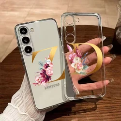 Funda Transparente para Teléfono Samsung Galaxy A56 A16 A26 A36, Silicona, para Mujeres y Niñas, Flores, Rosa Dorada, Letras, Cubierta Transparente
