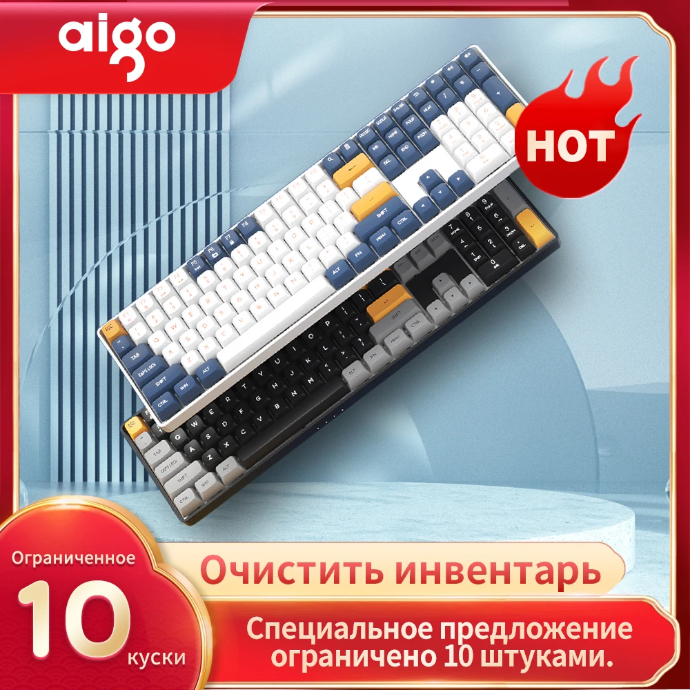 Aigo A108 Teclado mecánico para juegos 2,4G inalámbrico USB tipo c con cable interruptor amarillo 110 teclas teclado de jugador recargable de intercambio en caliente - imagen 2