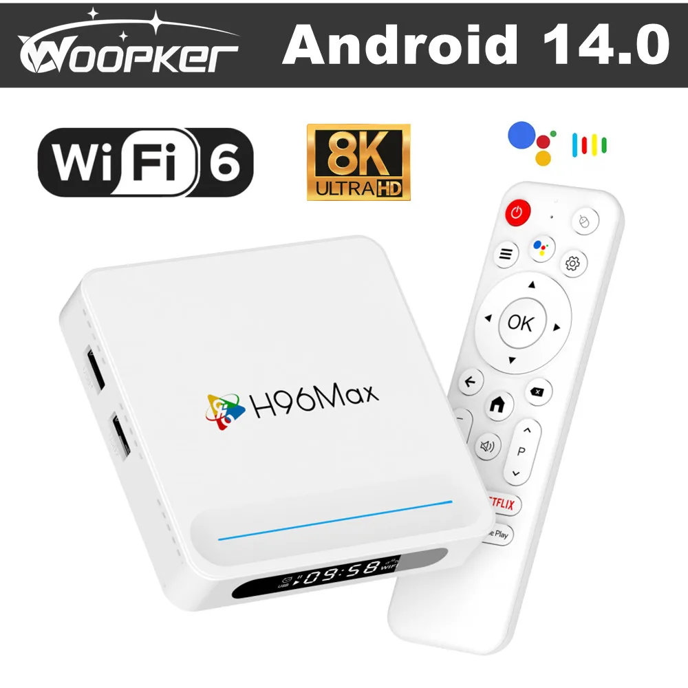 Woopker Android 14 Smart TV Box H96 MAX H618 PLUS 8K Wifi6 BT5.4 asistente de voz Control remoto reproductor multimedia 4G 128G decodificador - imagen 2