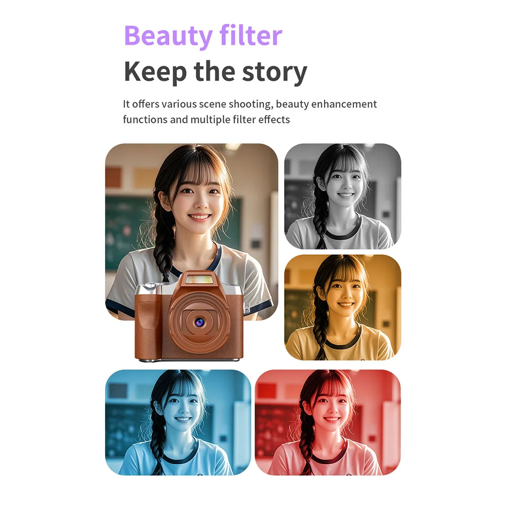 Cámara Digital de 64MP y 1080p con pantalla, videocámara Vlog portátil, base de batería, cámara Digital Retro para adolescentes, adultos, regalos para principiantes - imagen 2