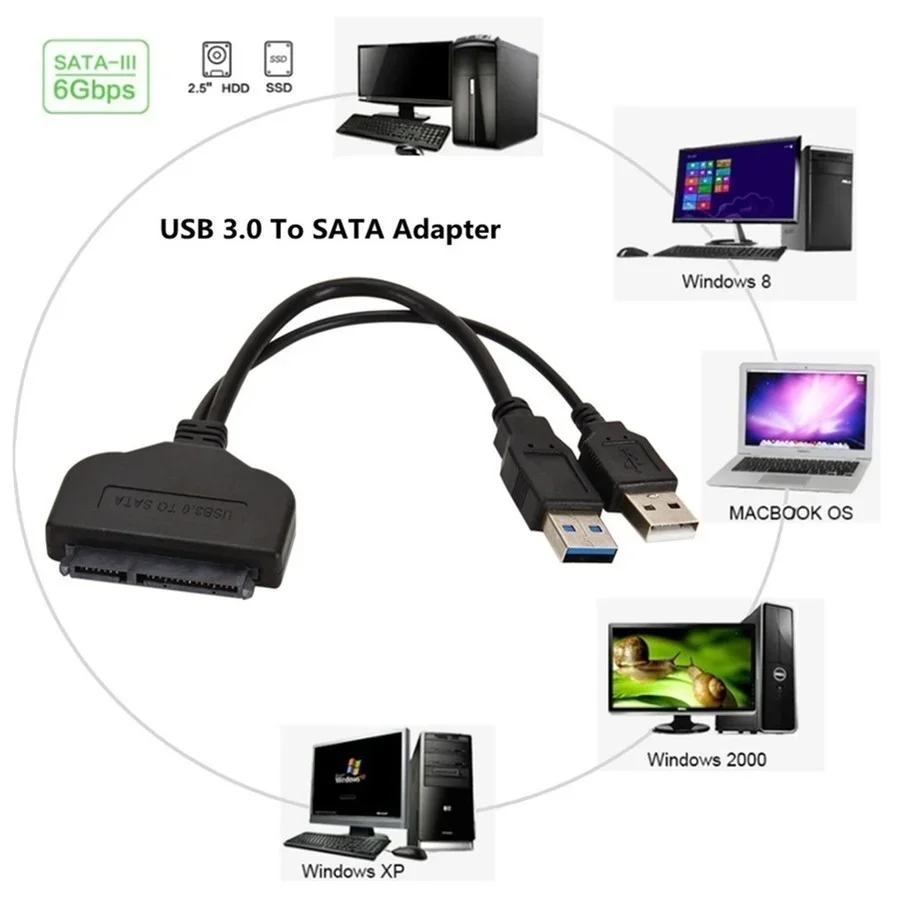 Cable SATA a USB 3,0/2,0 TYPE-C para HDD SSD de 2,5 ", convertidor adaptador USB a SATA III de 6Gbps para disco duro externo de 22 pines - imagen 5