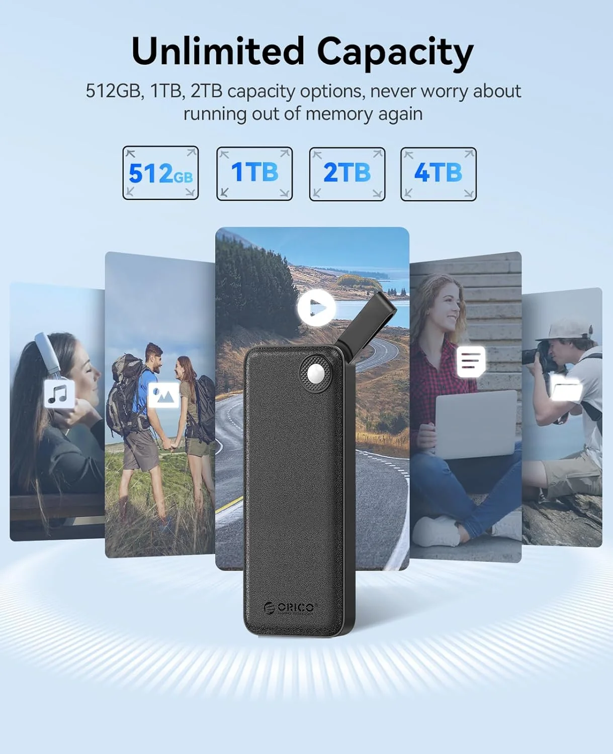 Unidades de estado sólido externas SSD ORICO de 1 TB, diseño delgado compacto con cable USB C y USB A 2 en 1 para teléfono inteligente, PC y tableta - imagen 5