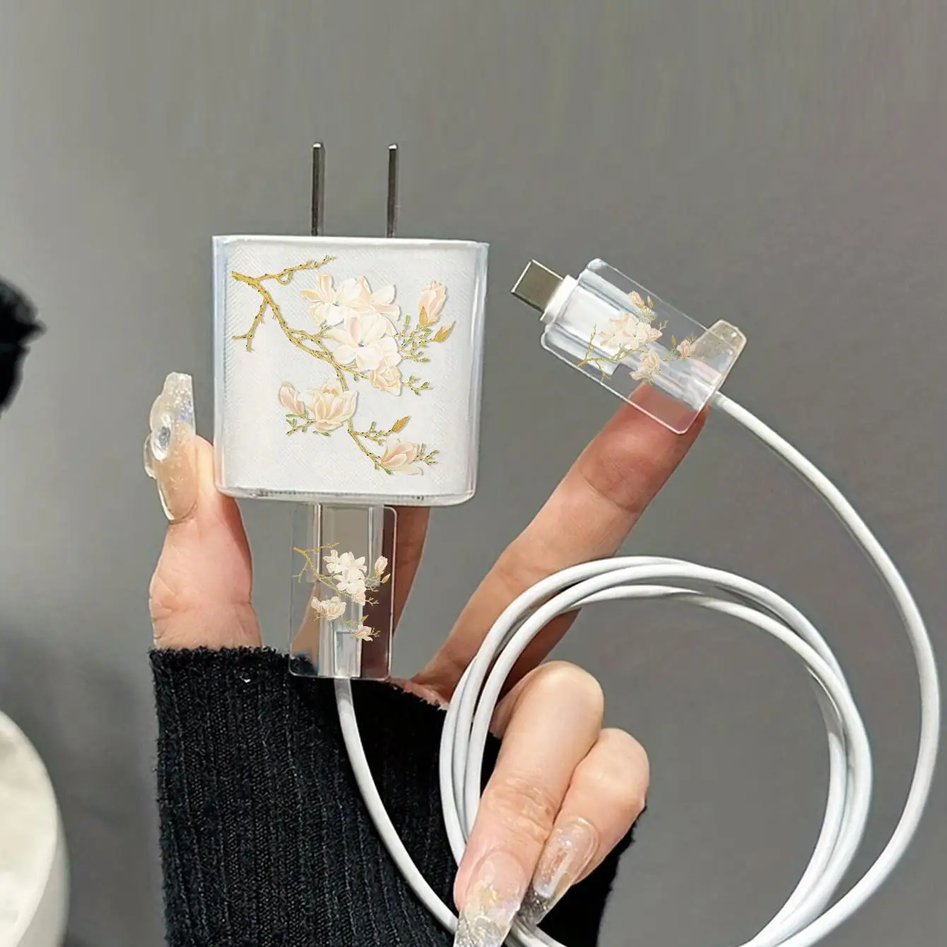 Funda protectora de flores amarillas para IPhone 16 15 14 Pro Max 18/20W cargador y Protector de carga enrollador de cable de datos