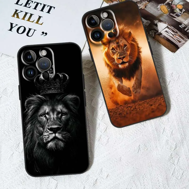 Animal con estampado de León para Apple iPhone 12 11 8 7 6 6S XS XR X SE Mini Plus Pro Max funda de teléfono negra - imagen 3