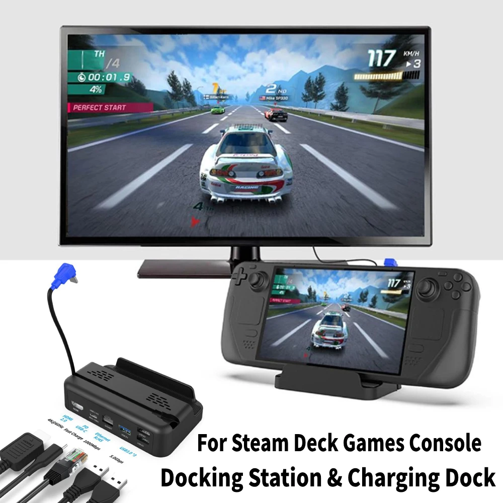 Estación de acoplamiento para consola de juegos Steam Deck, salida de vídeo HDMI 4K @ 60Hz, base de carga rápida para accesorios de juegos Steam Deck