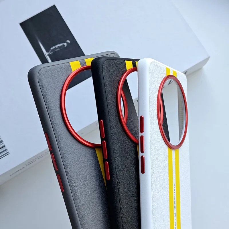 Para Honor X70 funda ELVEV pista amarilla sensación de piel PU cuero duro PC lente protección cubierta del teléfono