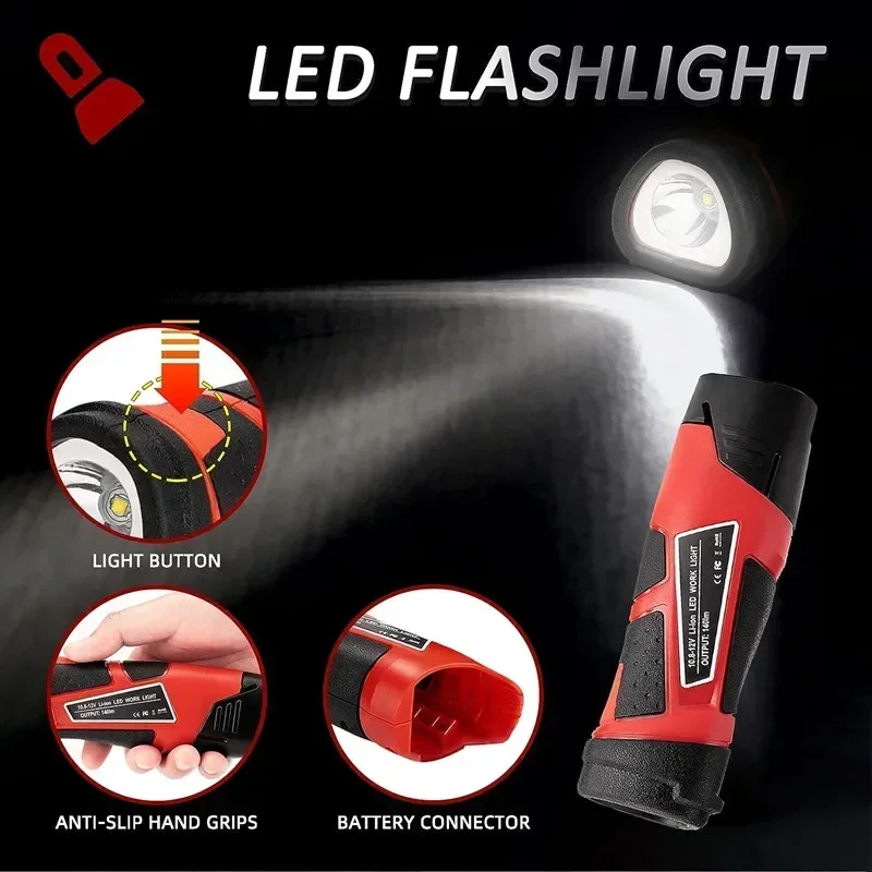 Linterna de mano de 3W y 140LM, luz de trabajo para Milwaukee, Bosch Makita, baterías de iones de litio de 10,8-12V, luz LED para trabajo nocturno - imagen 2