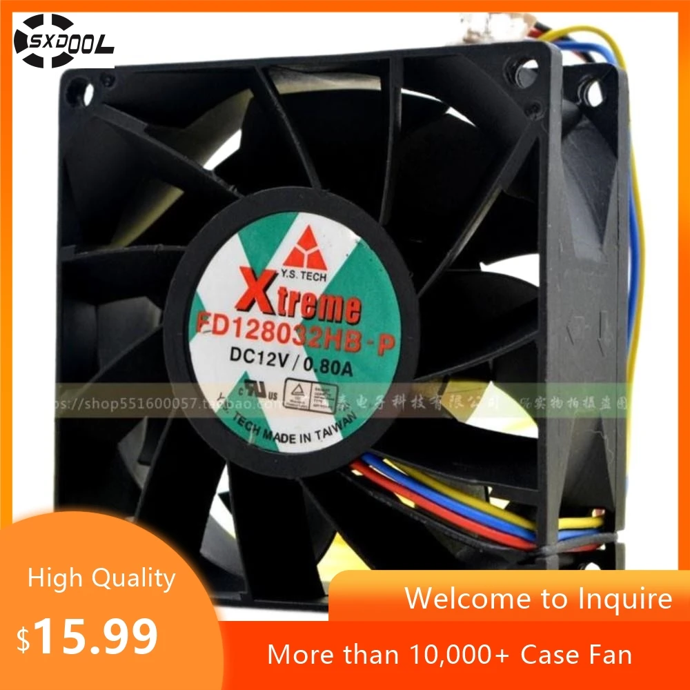 FD 128032 HB-P 8CM 12V 0.80A Ventilador de refrigeración de 4 cables, 8032 para servidores, equipos industriales y refrigeración de alto rendimiento - imagen 2