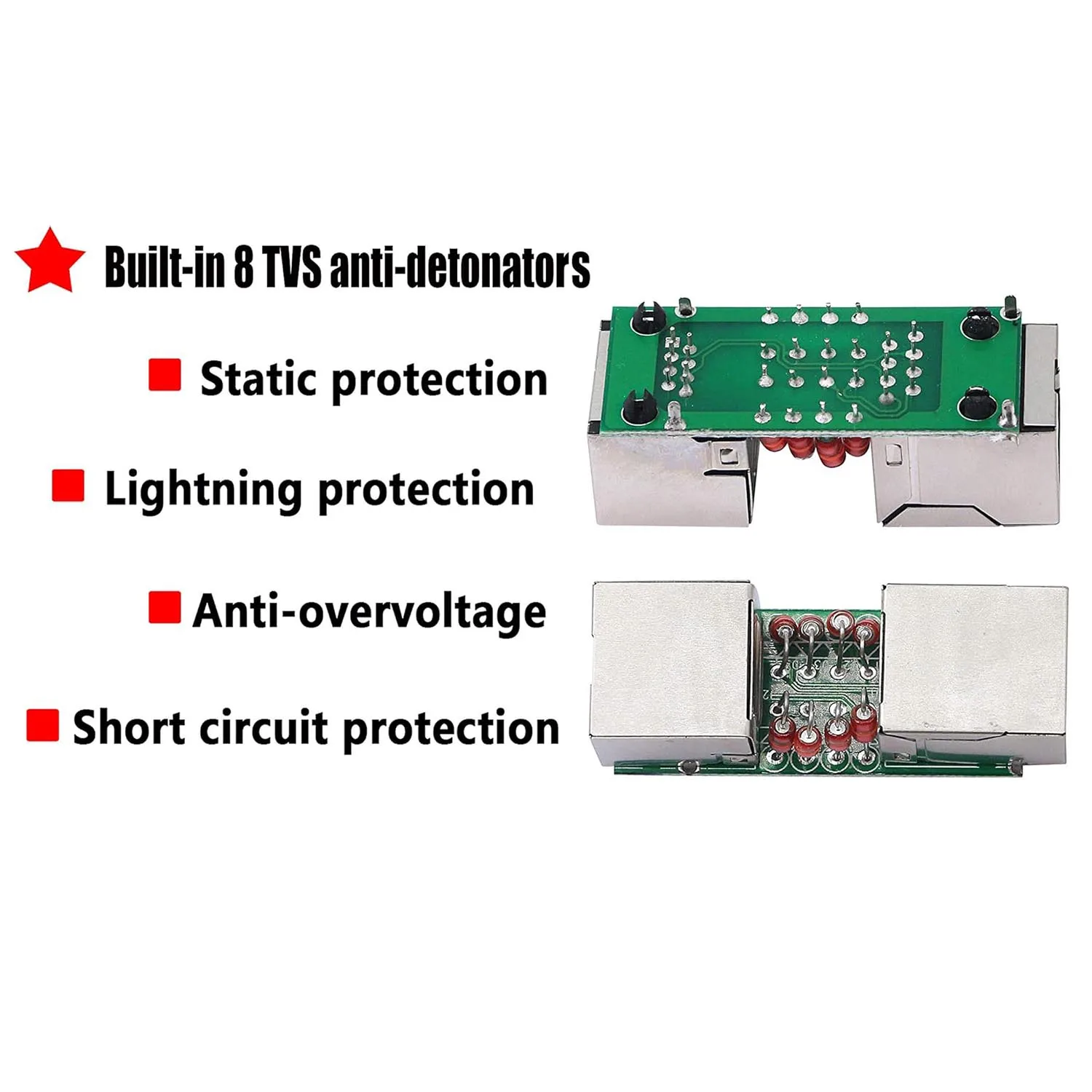 1 unidad de pararrayos RJ45 hembra a hembra adaptador de extensión Jack Ethernet Protector contra sobretensiones dispositivo de protección de red negro - imagen 4