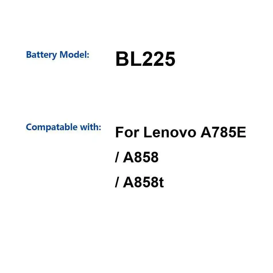 Batería segura de alta capacidad para teléfono móvil Lenovo A785E A858 A858t BL225 2150Mah