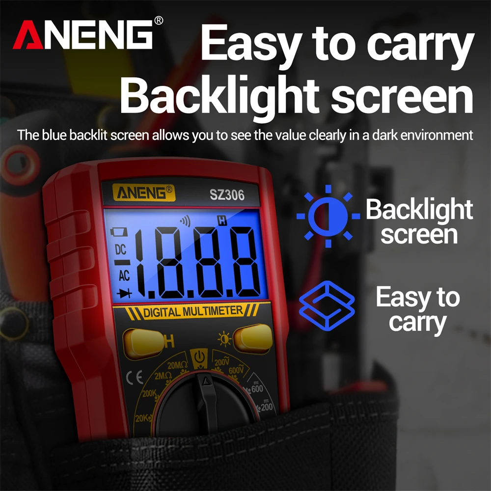 ANENG-probador de multímetros digitales SZ306, resistencia de diodo de 1999 recuentos, voltímetro de corriente de voltaje CA/CC, herramientas de prueba de pantalla retroiluminada azul - imagen 3