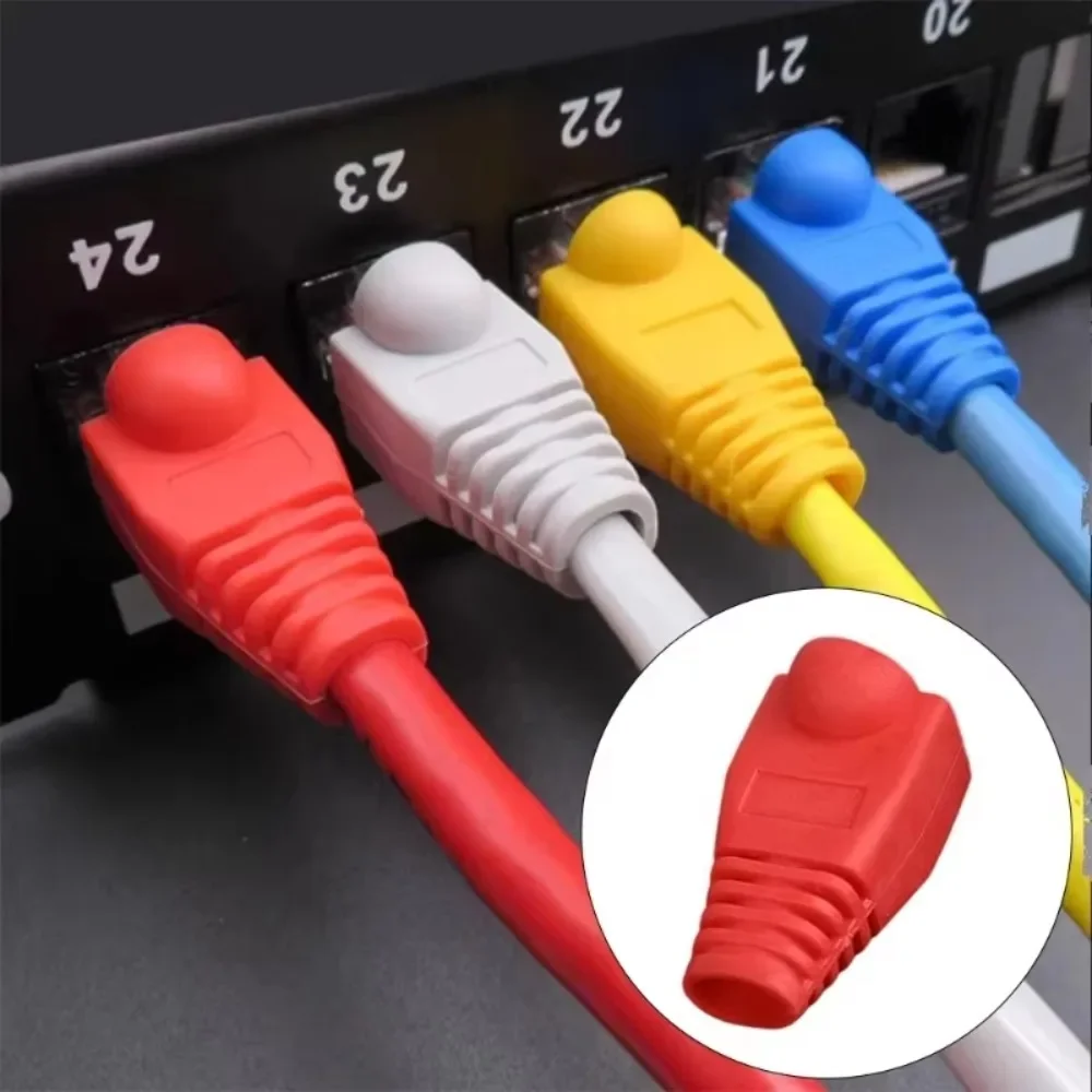 Conector de Cable Ethernet RJ45, tapa de cubierta de enchufe, Cable de red Cat5 Cat6, botas de alivio de tensión, Protector, funda protectora de colores mezclados - imagen 3
