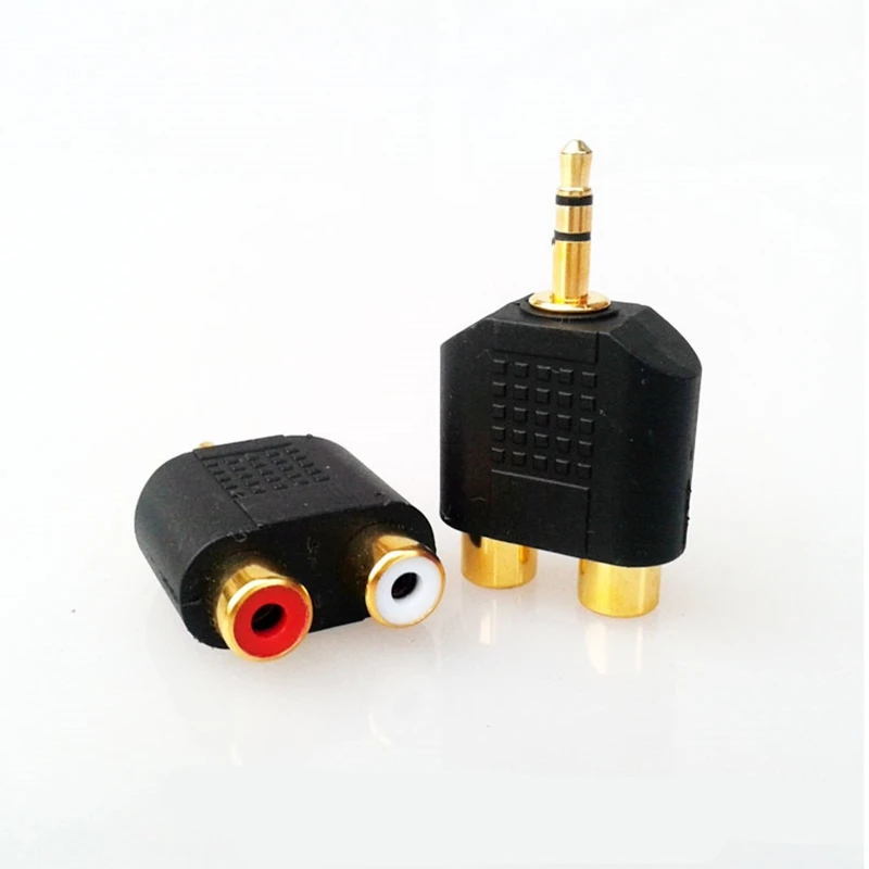 F3KE chapado en oro estéreo 3,5 mm a 2 RCA macho a adaptador rojo + blanco para - imagen 3