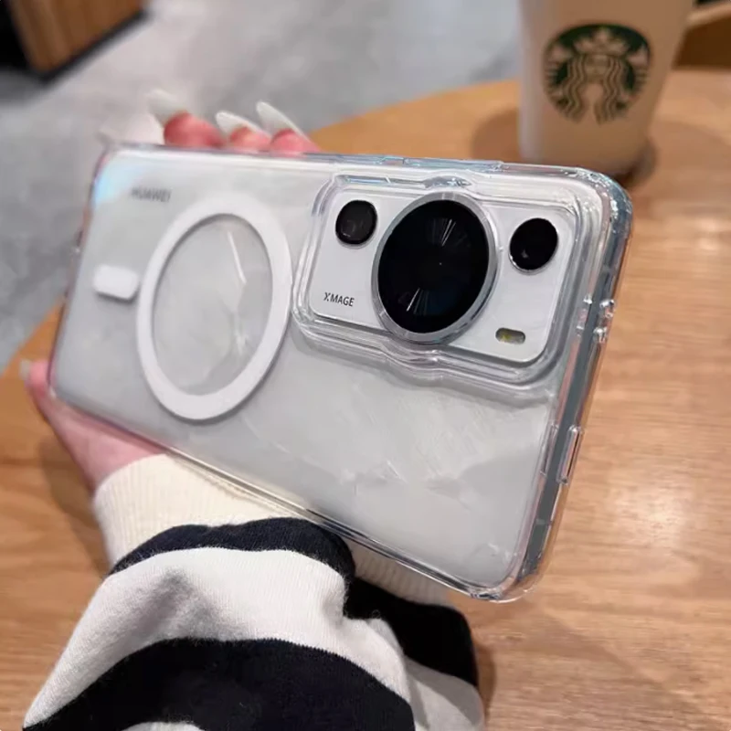 Funda de teléfono para Huawei P60 Pro Art, carga inalámbrica, Magsafe, magnética, a prueba de golpes, transparente, de silicona