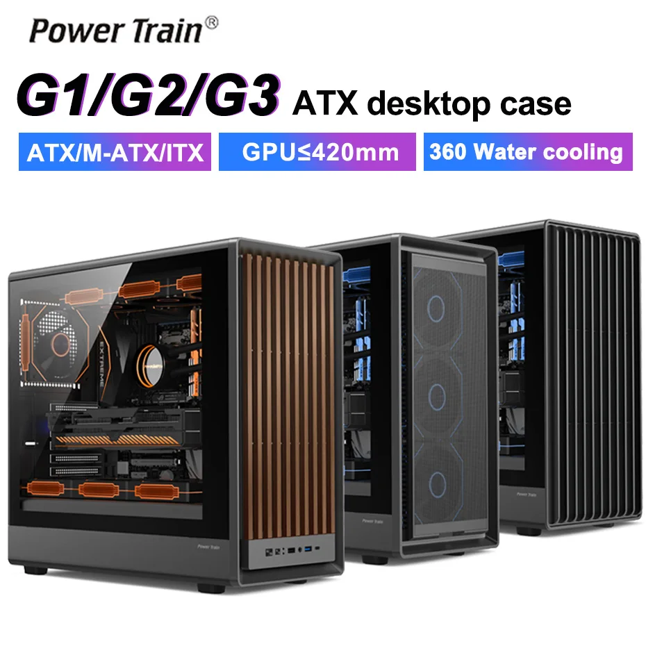 Power Train G1 G2 G3 malla lateral transparente caja de ordenador de escritorio soporte ATX/MATX/ITX placa base 360 refrigeración por agua Compatible