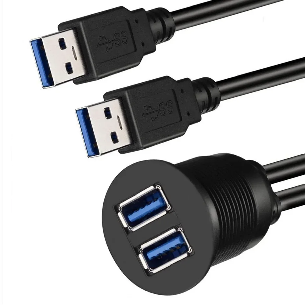 Adaptador de base USB de montaje empotrado para salpicadero de coche, Panel de tablero, Cable de extensión de Cable macho a hembra de 3,0 puertos para motocicleta y barco - imagen 3