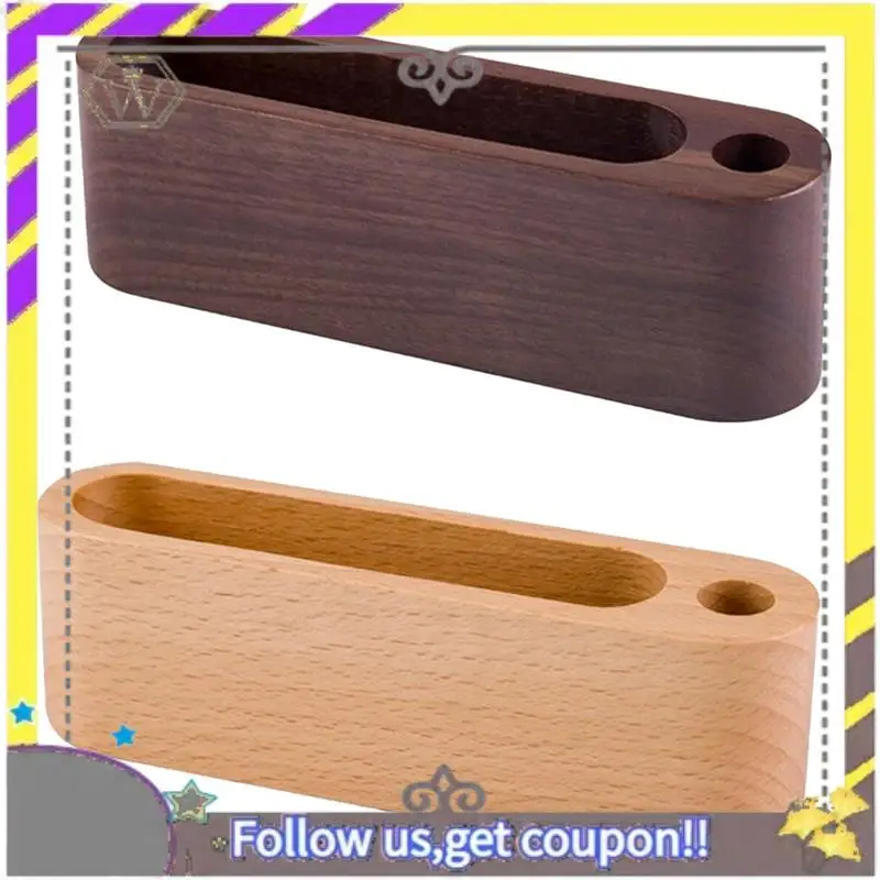 Nuevo Soporte de almacenamiento de escritorio, tarjetero de madera de haya y nogal, estuche para tarjetas de visita con portalápices - imagen 3