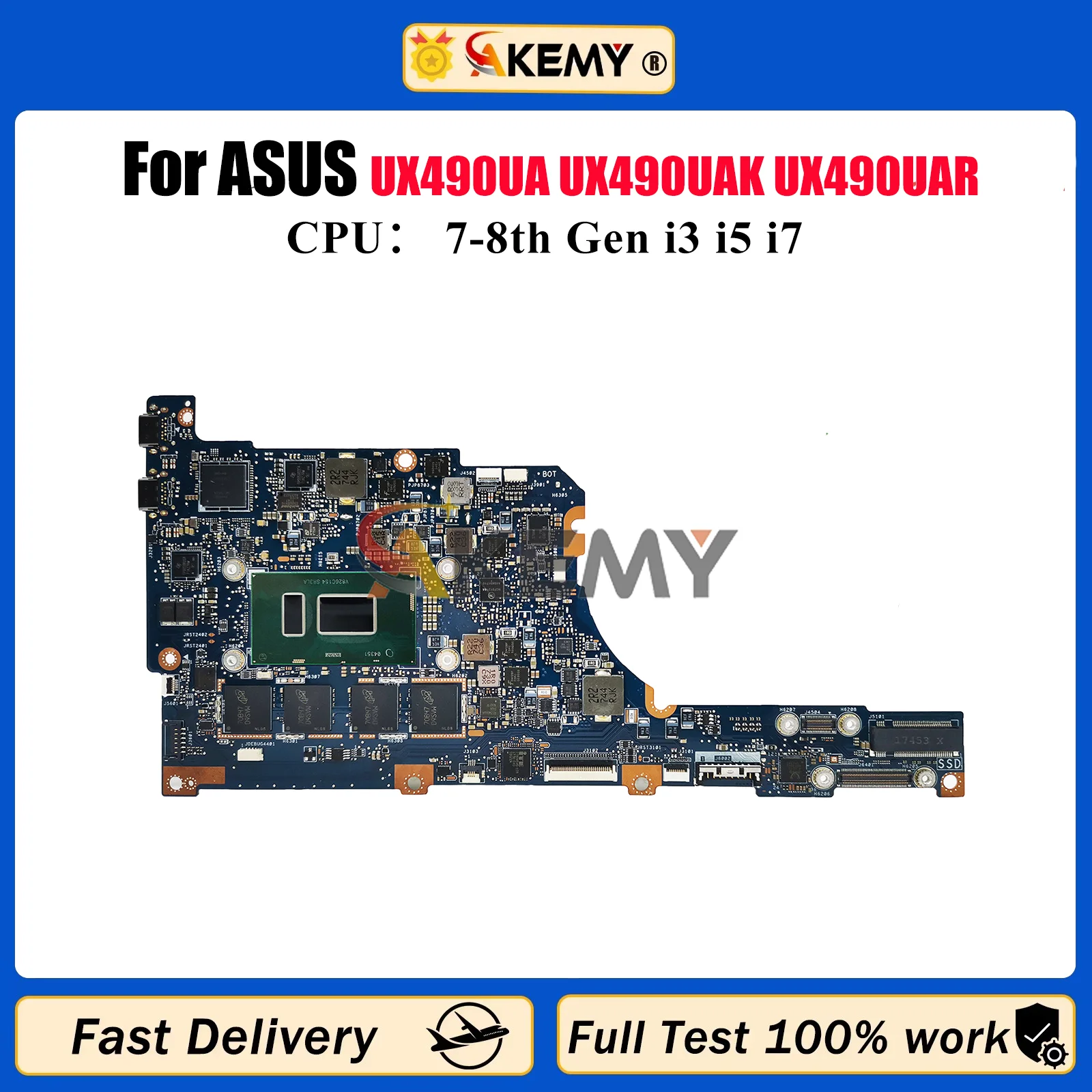 Placa base para ordenador portátil UX490UA para ASUS ZenBook UX490U UX490UA UX490UAK UX490UAR placa base para portátil con CPU i3 i5 i7 100% pruebas OK