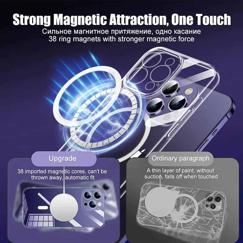 Funda de teléfono magnética transparente para iPhone, 11, 13, 12, 14, 15 Pro Max, Mini, XR, X, XS, MAX, 7, 8 Plus, SE, Magsafe, funda de silicona de carga inalámbrica - imagen 5