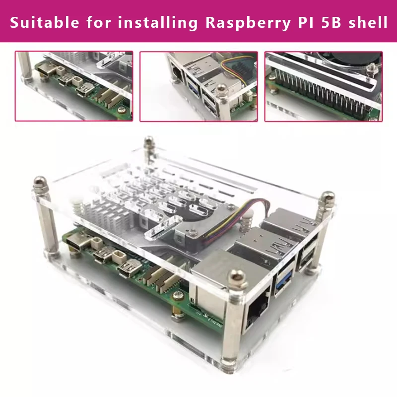 Caja acrílica Raspberry PI 5/5B para fácil montaje con caja de carcasa de radiador/ventiladores - imagen 5