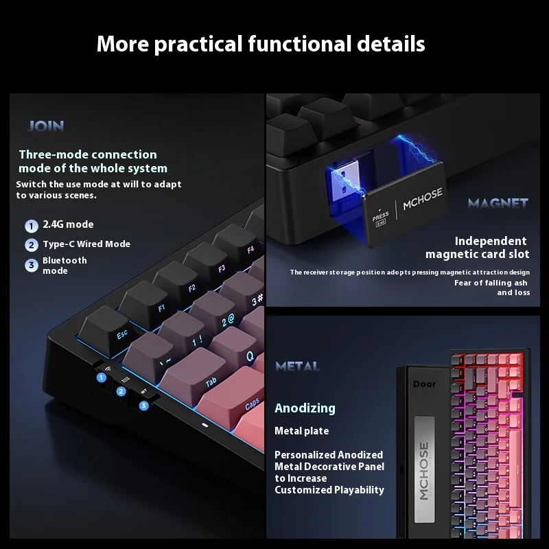 MCHOSE G75 Pro Teclado mecánico inalámbrico triple modo ergonomía estructura de junta enchufe caliente Rgb teclado para juegos personalizado portátiles - imagen 4