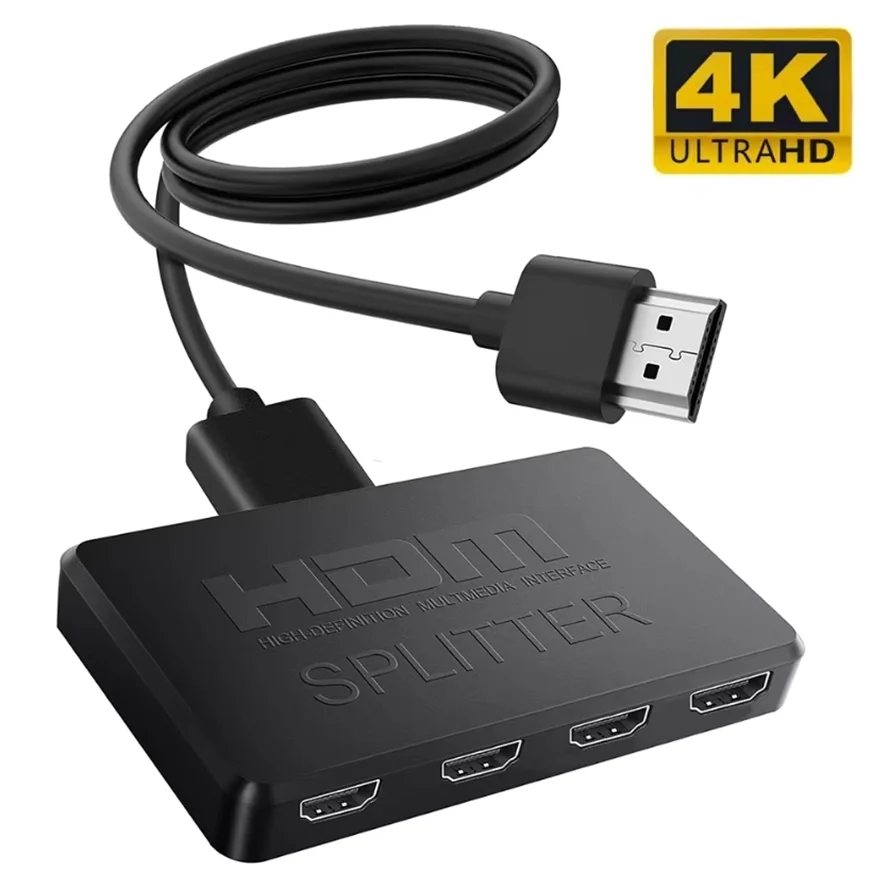Divisor 1 en 4 salidas 4K compatible con HDMI, divisor de vídeo 1x4, divisor HDTV, sincronización de Audio para TV Box, HDTV, DVD, PS3, Xbox, Monitor de ordenador portátil