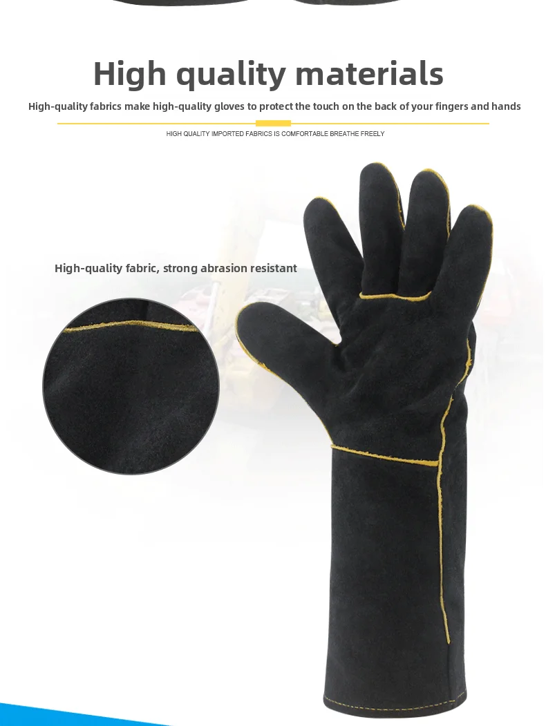 Guantes de trabajo de soldadura negros para jardinería/estufa de leña/antimordida/resistente/chimenea/barbacoa dividido de vaca resistente al calor - imagen 2