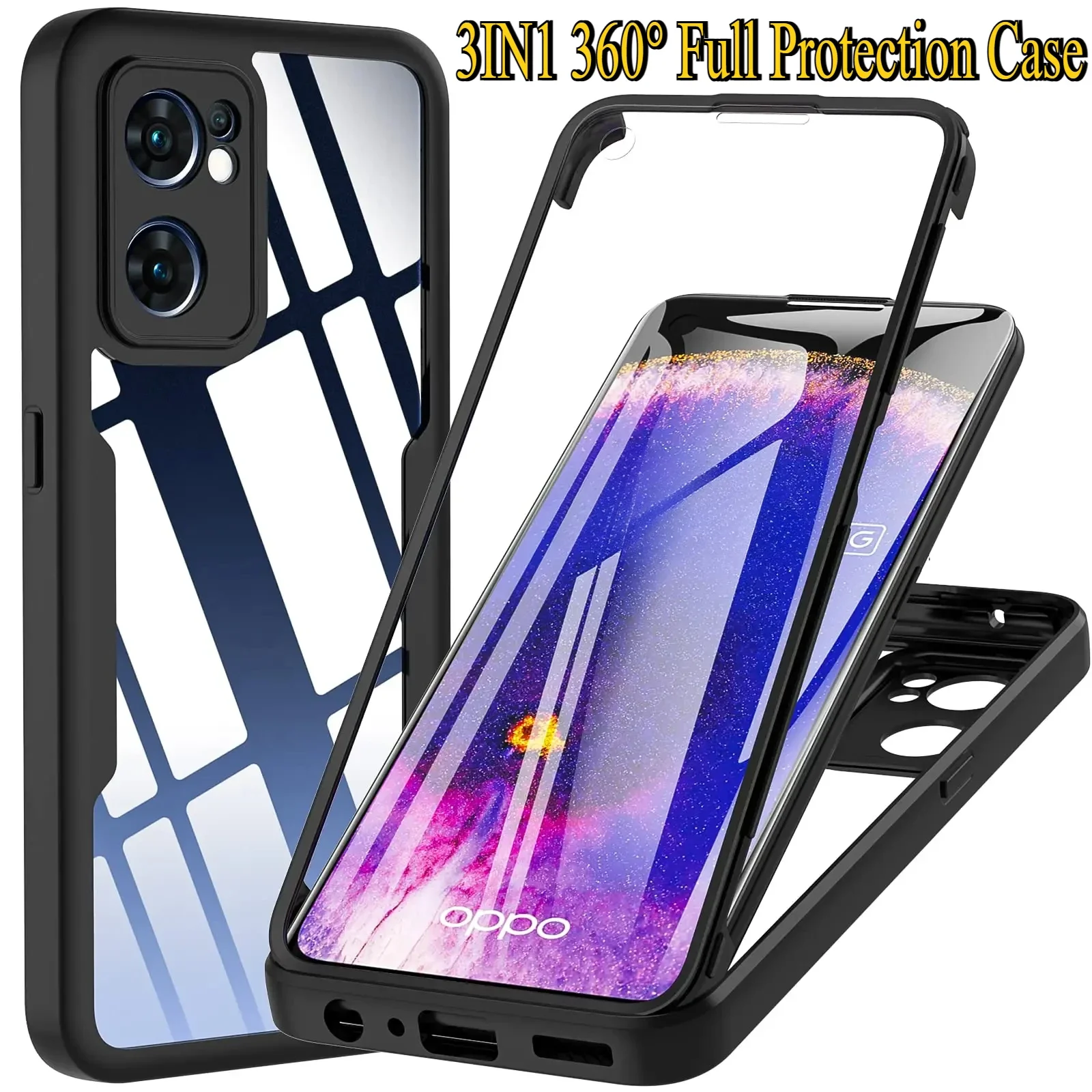 3 en 1 360 ° Funda de protección completa para OPPO RENO 12 Pro 12F 12FS 4G 5G A3 A3X A40 A40M A60 A96 A76 A36 4G 5G acrílico + TPU cubierta de teléfono