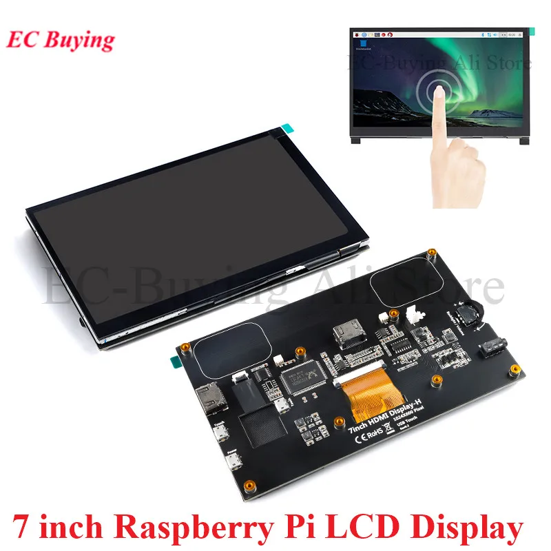 Módulo de pantalla LCD HDMI de 7 "y 7 pulgadas pantalla táctil capacitiva 1024X600 IPS HD ángulo de visión completo Compatible con Raspberry Pi 3B +/4B