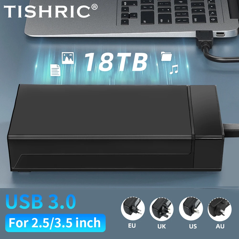 TISHRIC HDD Case 3,5 pulgadas SATA a USB 3,0 adaptador carcasa de disco duro externo con adaptador de corriente de 12V/2A compatible con herramienta UASP gratis