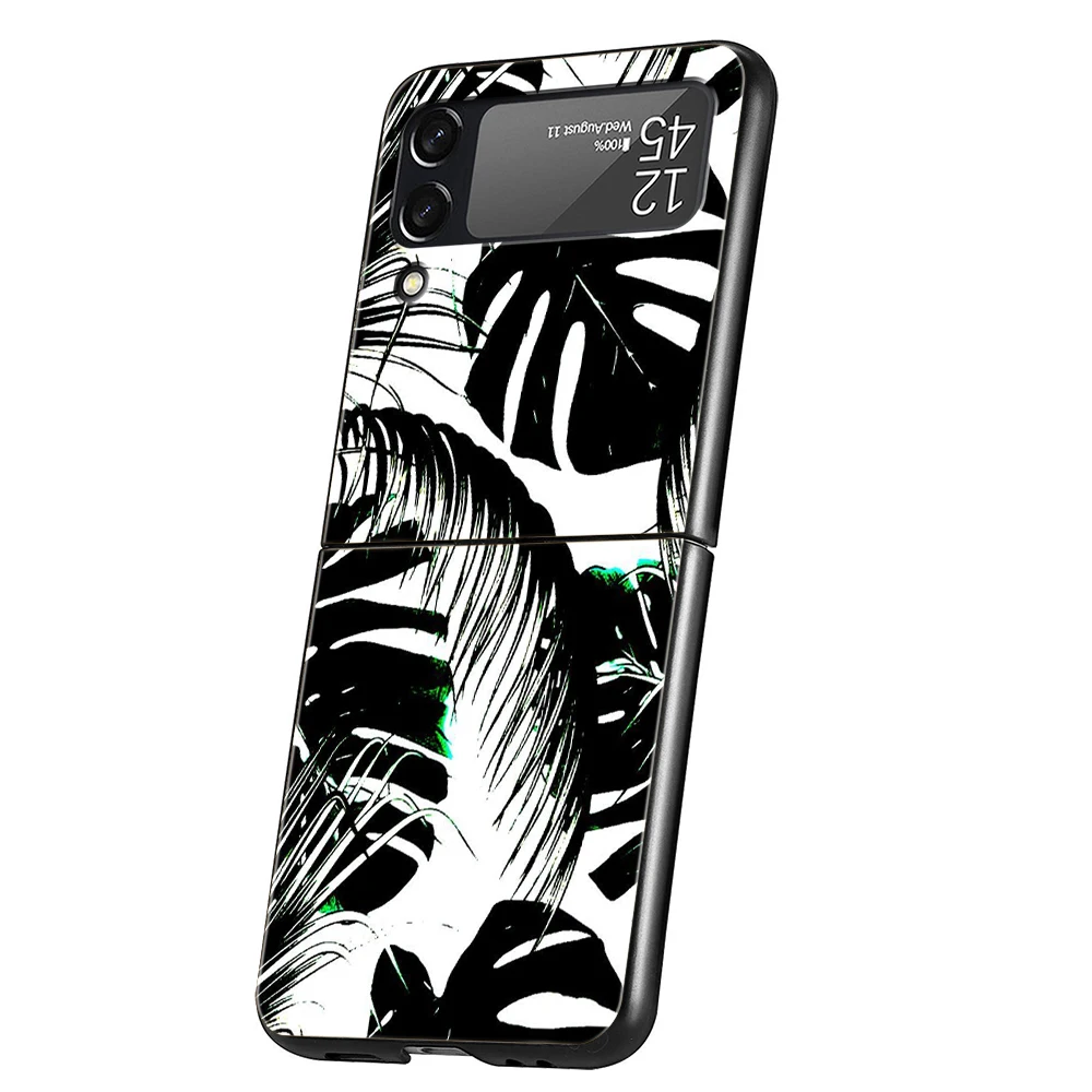 Funda de teléfono verde Monstera de hojas para Samsung Galaxy Z Flip 3 4 5 6 7 PC plegable negro duro para Samsung Z Flip3 Flip4 Flip5 - imagen 3