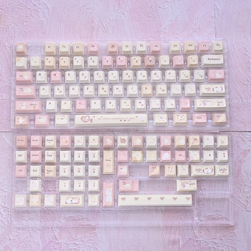 Teclas de cereza rosa, Material Pbt con tema de Karami fresco, teclas de teclado mecánico personalizadas, 137 teclas para Aulaf75/F99 - imagen 5