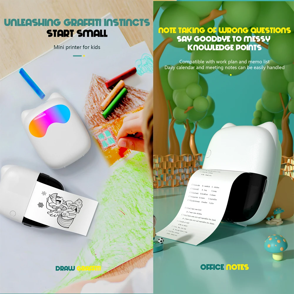 Mini impresora térmica portátil, inalámbrica por Bluetooth, etiqueta fotográfica, nota, impresión incorrecta sin tinta, impresora de bolsillo portátil - imagen 5