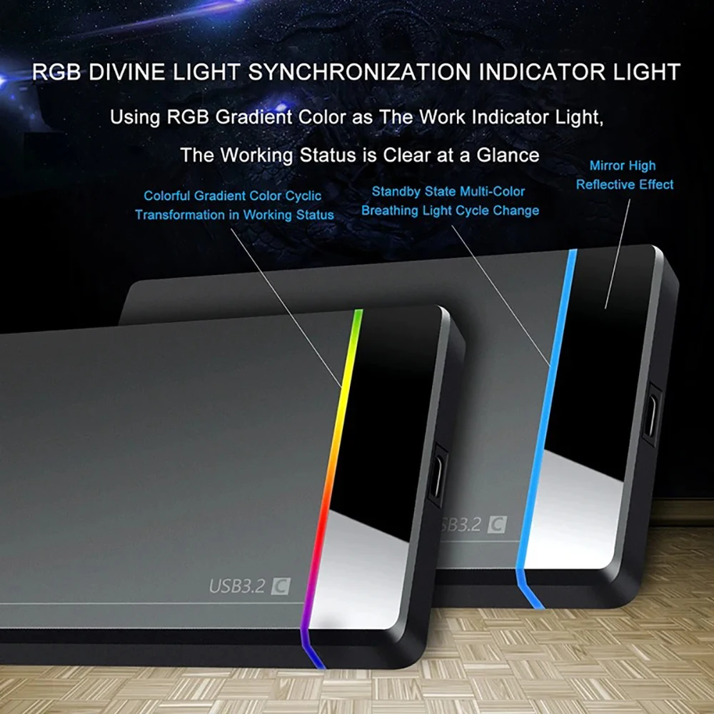 Caja HDD USB3.2 Gen1, caja de disco duro externo SATA SSD de 2,5 pulgadas, velocidad de transferencia de 5Gbps, luces frías RGB, caja de disco duro, herramienta Fre - imagen 3