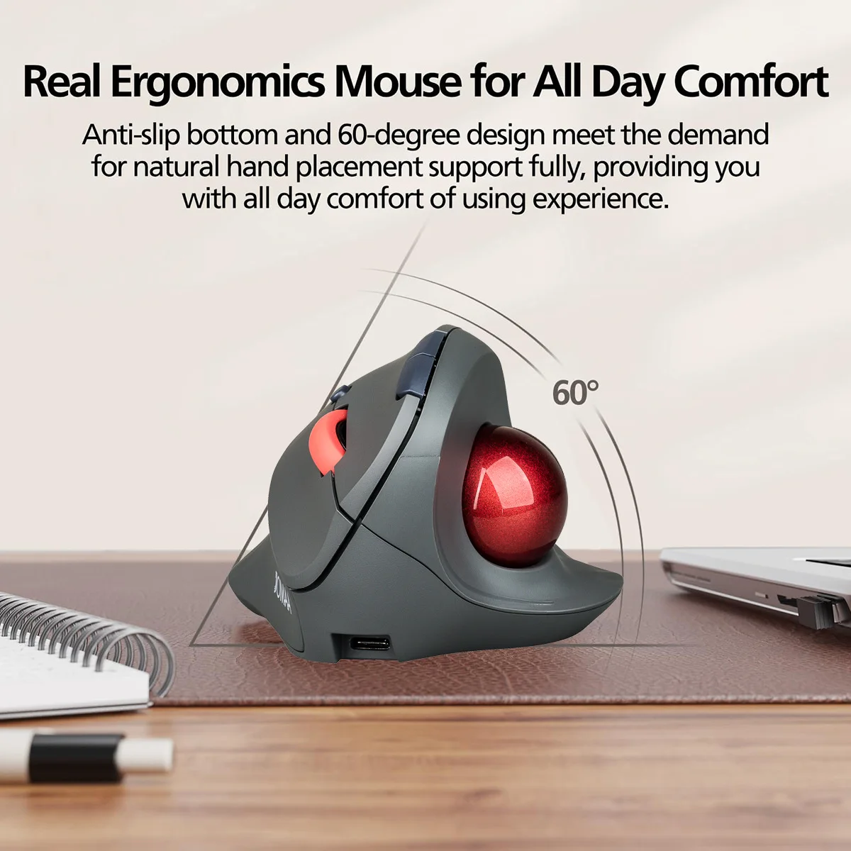 Ratón Trackball Vertical recargable de modo Dual diseño ergonómico conexión Bluetooth 2,4G Ergo Mause uso de oficina ratones inalámbricos - imagen 4