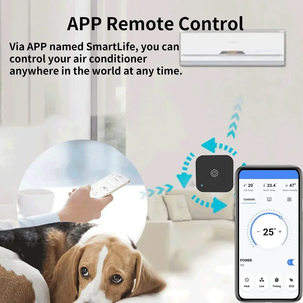 Thremostato inteligente de aire acondicionado Tuya, Sensor de temperatura y humedad incorporado para control remoto IR, funciona con Alexa y Google - imagen 2