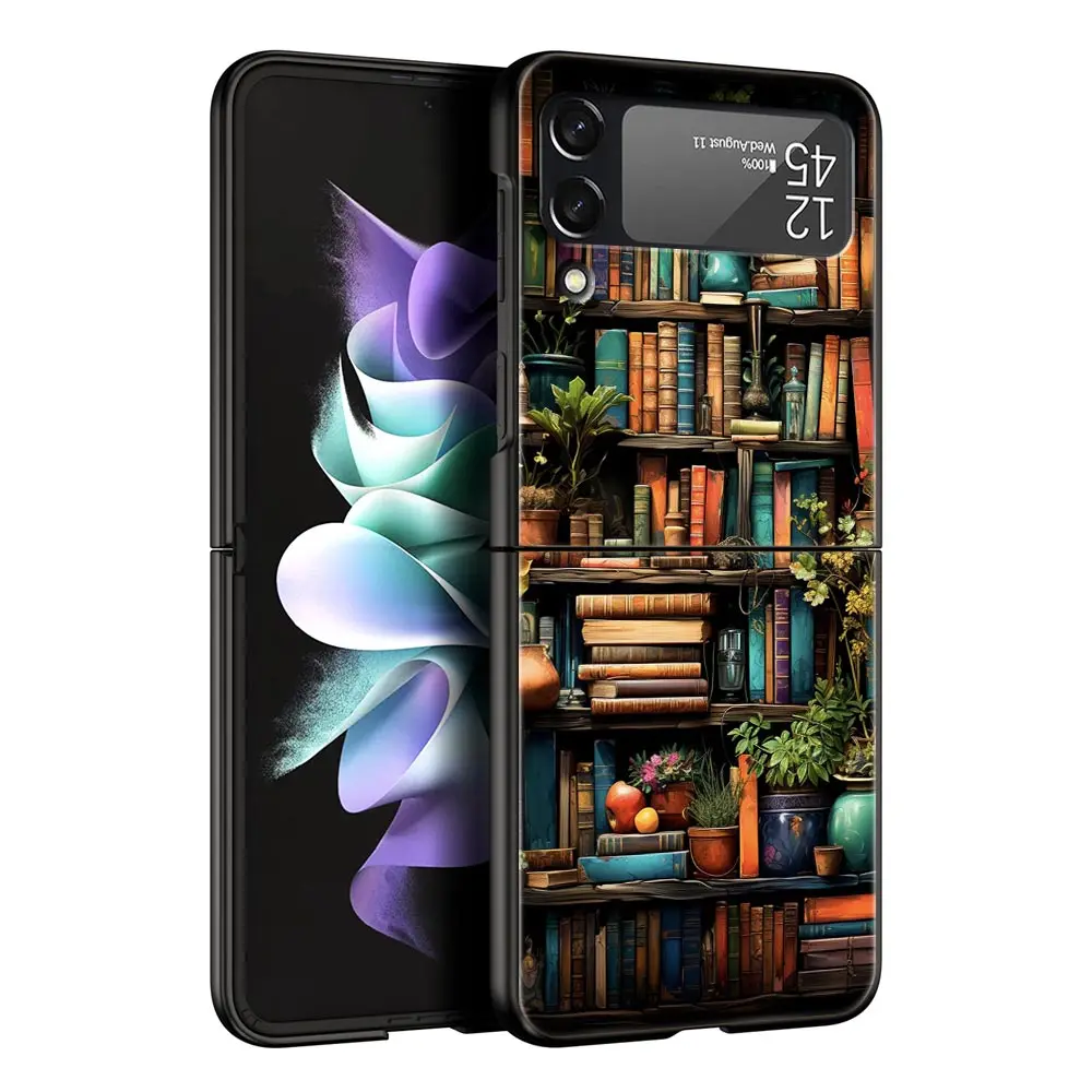 Leer libros ilustración funda de teléfono para Samsung Galaxy Z Flip3 Flip4 Flip5 funda Shell para Z Flip 3 4 5 6 cubierta plegable dura negra - imagen 3