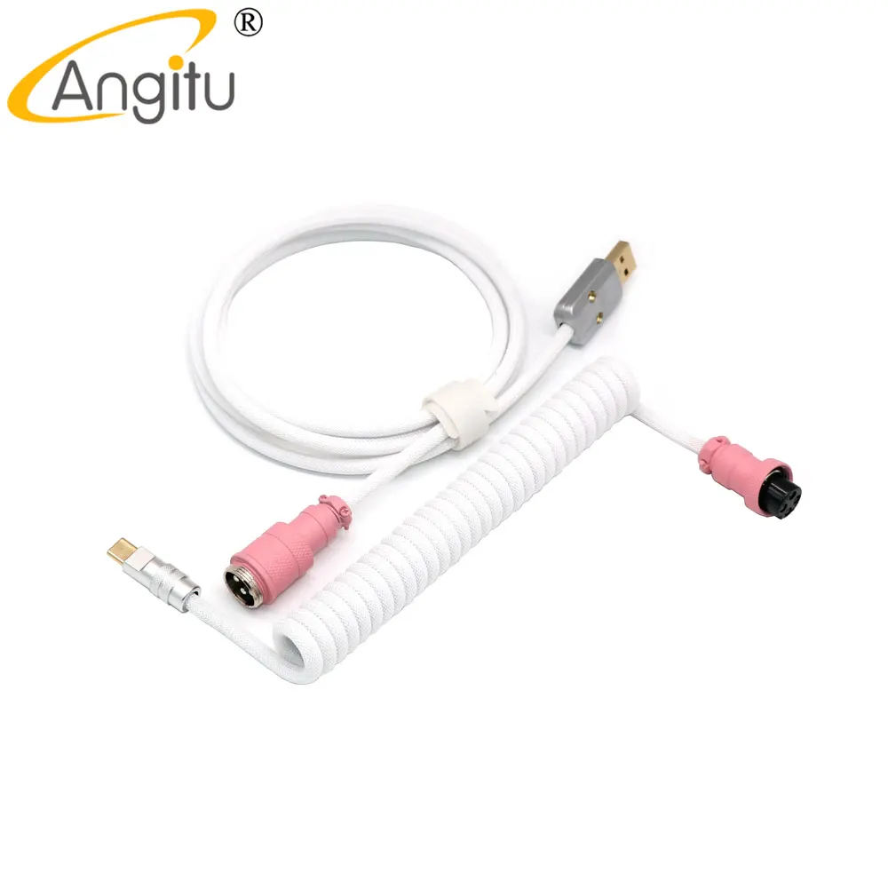 Angitu Premium teclado mecánico personalizado Cable en espiral USB invertido a Cable de aviación tipo C con carcasa de Metal USB tipo C - imagen 3