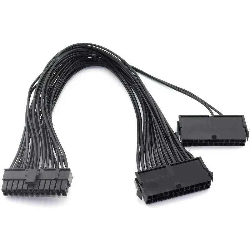 Adaptador de línea de alimentación síncrona de doble fuente de alimentación de 24 pines, para placa base ATX, cable de extensión de interfaz de alimentación de caja de 24 pines de 30 cm