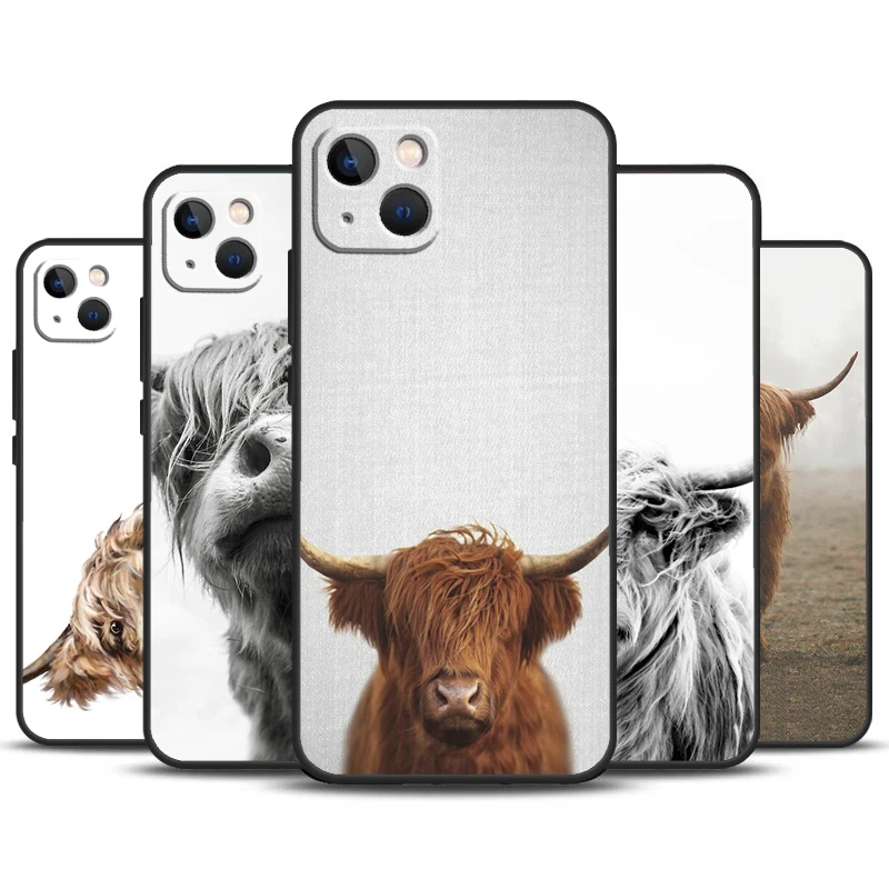 Highland Cows funda de teléfono para iPhone, 11, 12, 13, 14, 16, 15 Pro Max, Mini, 7, 8 Plus, X, XR, XS, Max