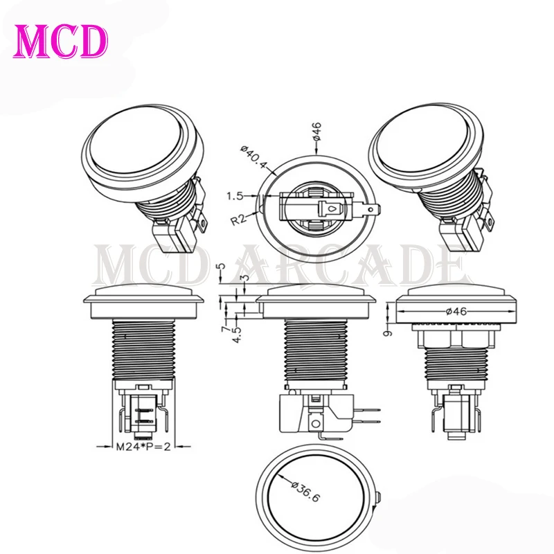 Botón de Arcade de 46mm para niños, luz LED de 12V/5V, interruptor de UDS redondo grande, consola de juegos DIY, 10 botones planos por lote - imagen 4