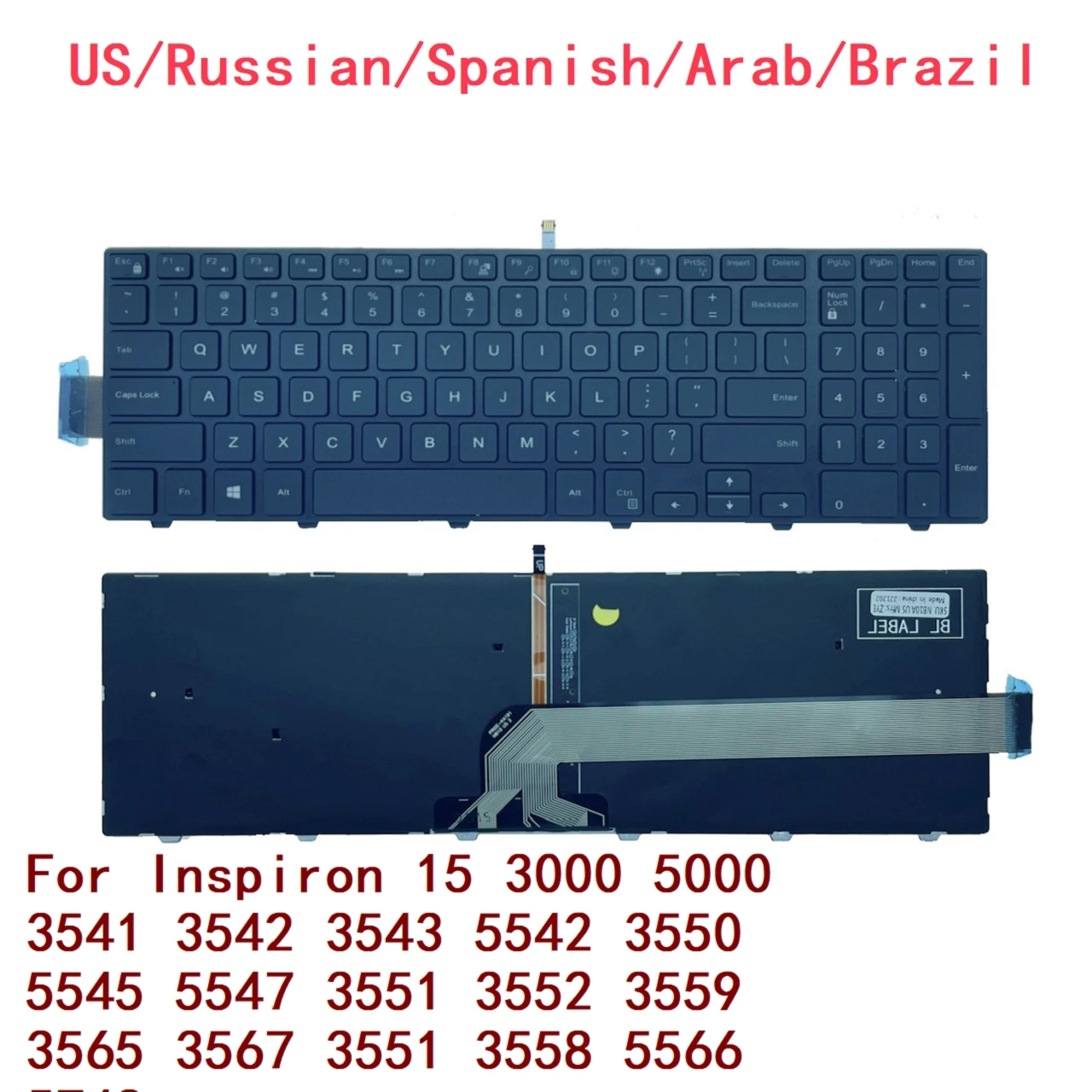 Teclado retroiluminado US RU SP AR BR para Dell Inspiron 15 3000 5000 3541 3542 3543 5542 3550 5545 5547 3551 3552 3559 3565 3567 3551