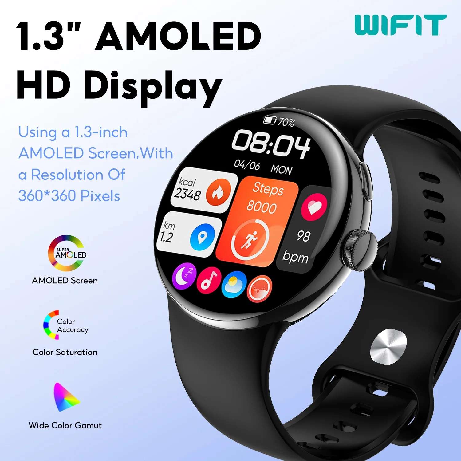 Reloj inteligente WIFIT con pantalla Bluetooth de 1,3 pulgadas, reloj inteligente multifuncional con monitoreo de llamadas/salud/exercices, resistente al agua