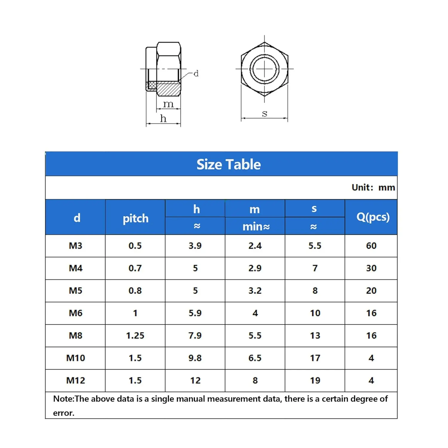 Kit surtido de tuercas de seguridad de 150 Uds., tuercas autoadhesivas de acero inoxidable 304, M3, M4, M5, M6, M8, M10, M12 inserto de nailon métrico de 7 tamaños - imagen 2