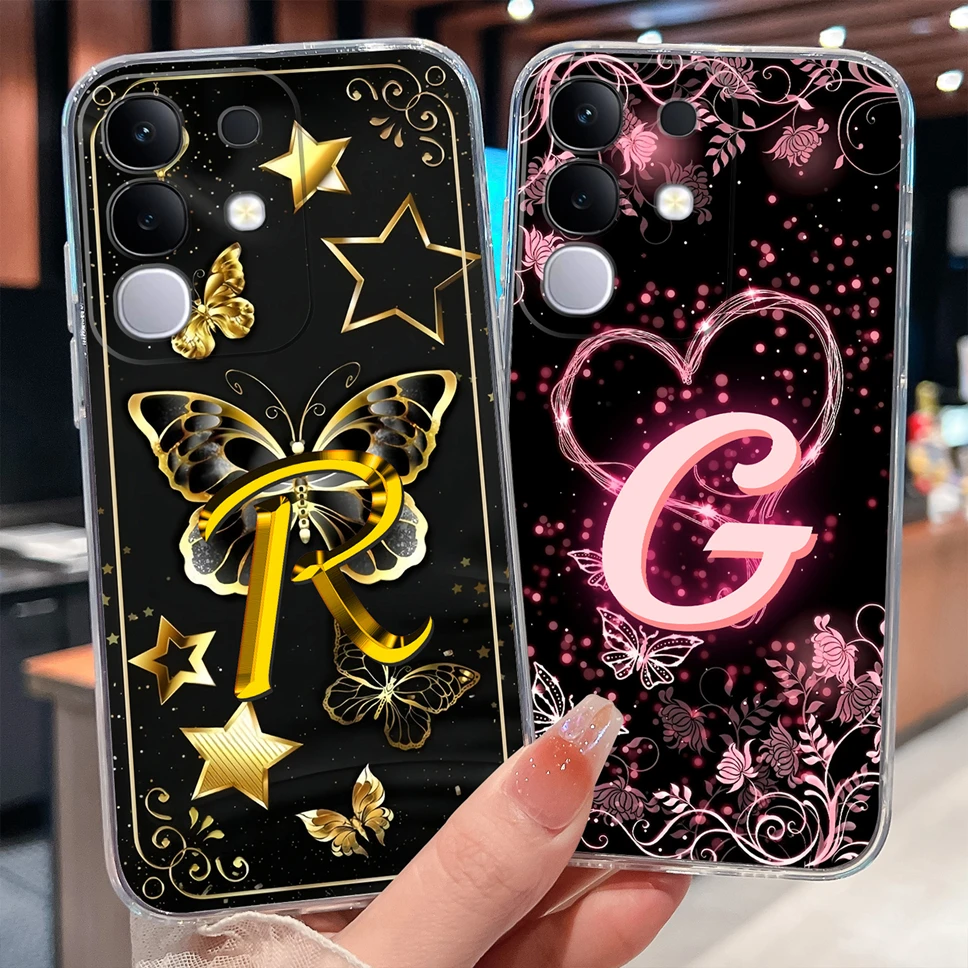 Para Vivo Y29 Y29S Y29T funda de teléfono letras de mariposa suave TPU funda protectora de silicona transparente para Vivo Y 29 parachoques ligero